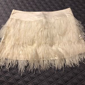 Silk and Feathered Mini Skirt-smoky pearl
